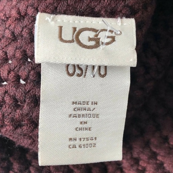 UGG Australia Beanie Womens OS Maroon Chunky Waffle Knit Pom Pom Slouchy - Picture 5 of 6